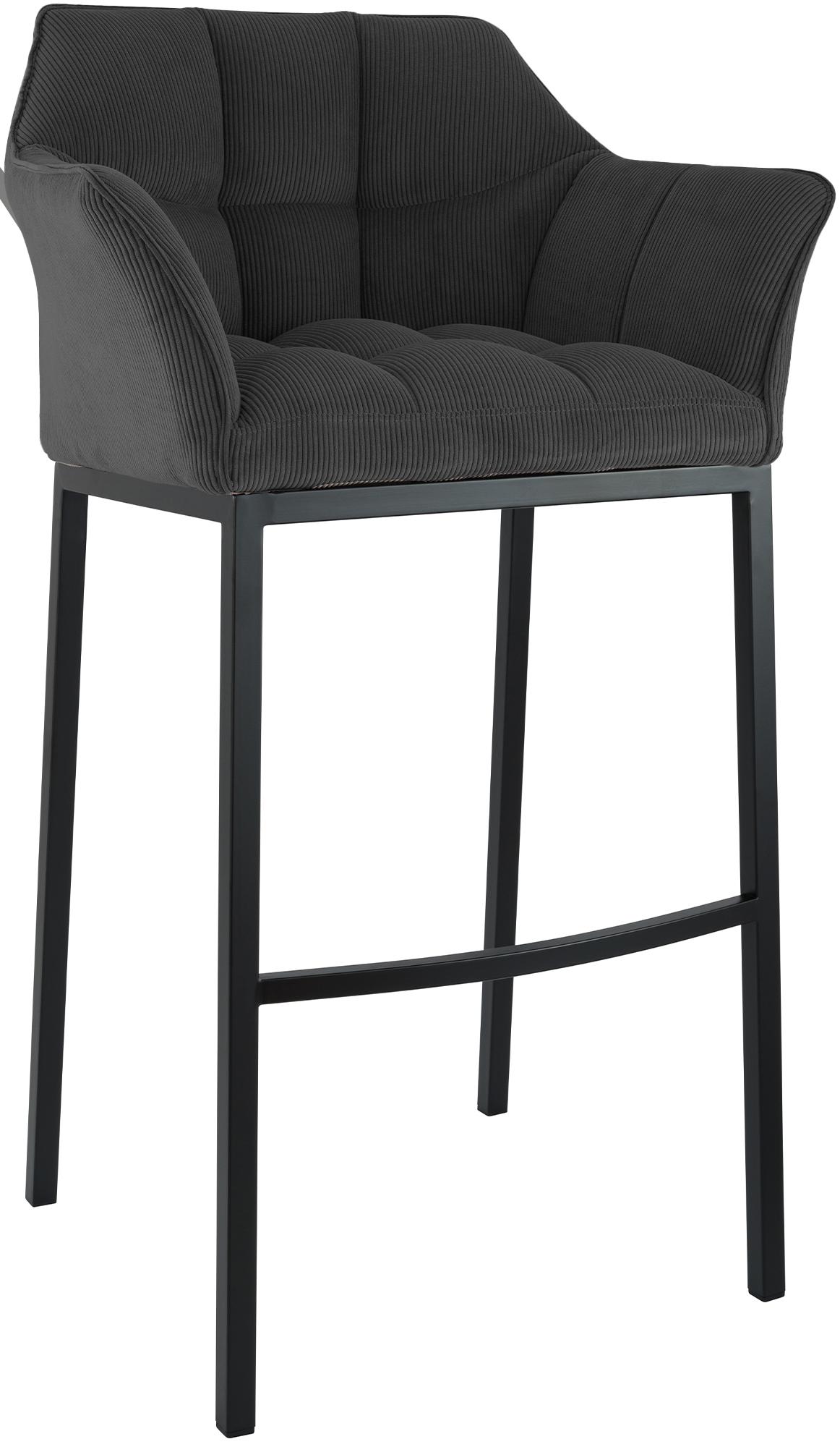 CLP Barhocker mit Lehne Damaso, Barstuhl gepolstert mit Cordbezug, Vierfu&szlig;gestell aus Metall, Tresenhocker bis 240 kg belastbar 