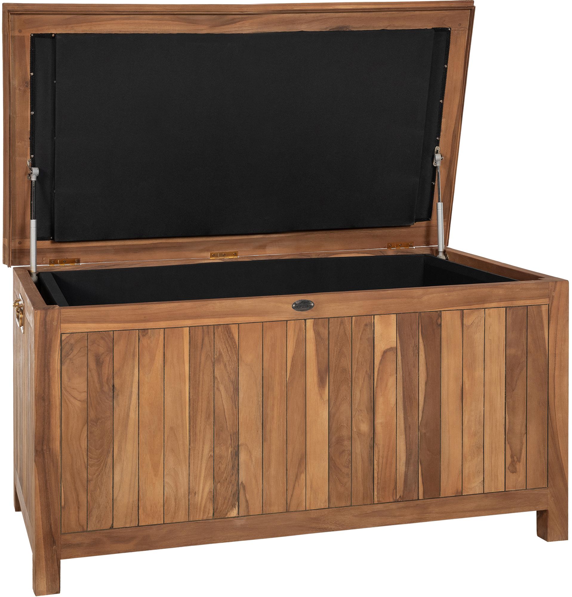 CLP Auflagenbox aus Teakholz mit Gasdruckfeder-Deckel und gro&szlig;em Stauraum Novena, robuste Gartenbox f&uuml;r Kissen und Gartenaccessoires 