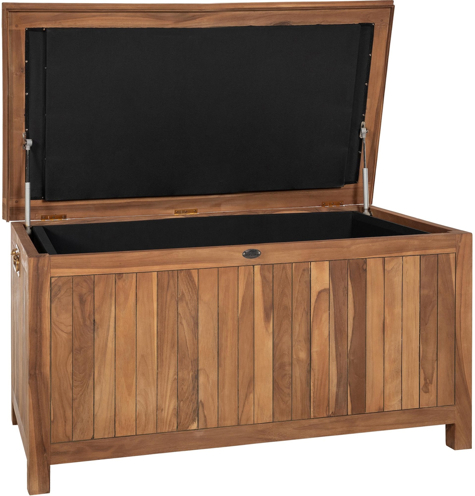 CLP Auflagenbox aus Teakholz mit Gasdruckfeder-Deckel und großem Stauraum Novena, robuste Gartenbox für Kissen und Gartenaccessoires