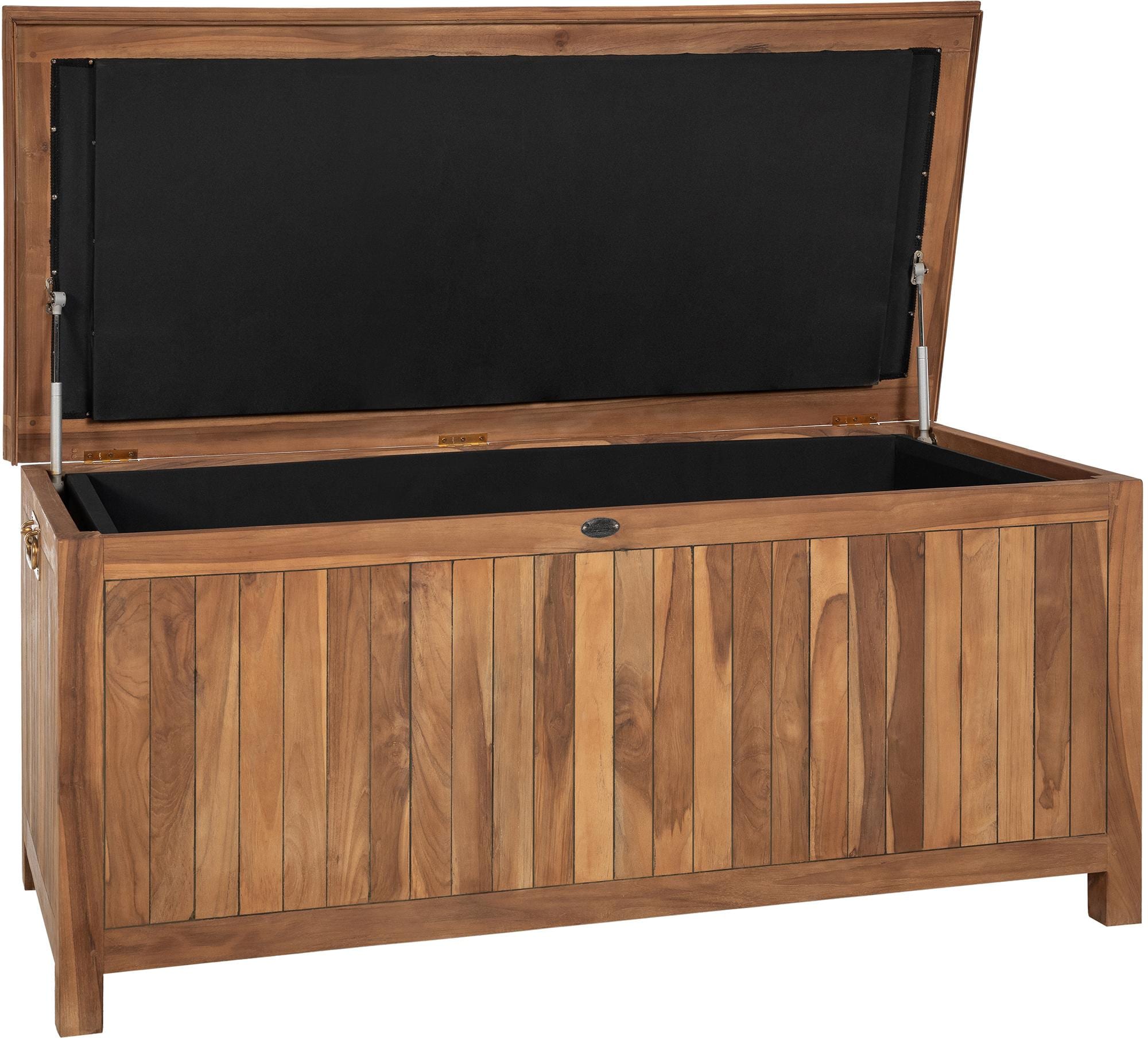 CLP Auflagenbox aus Teakholz mit Gasdruckfeder-Deckel und gro&szlig;em Stauraum Novena, robuste Gartenbox f&uuml;r Kissen und Gartenaccessoires 