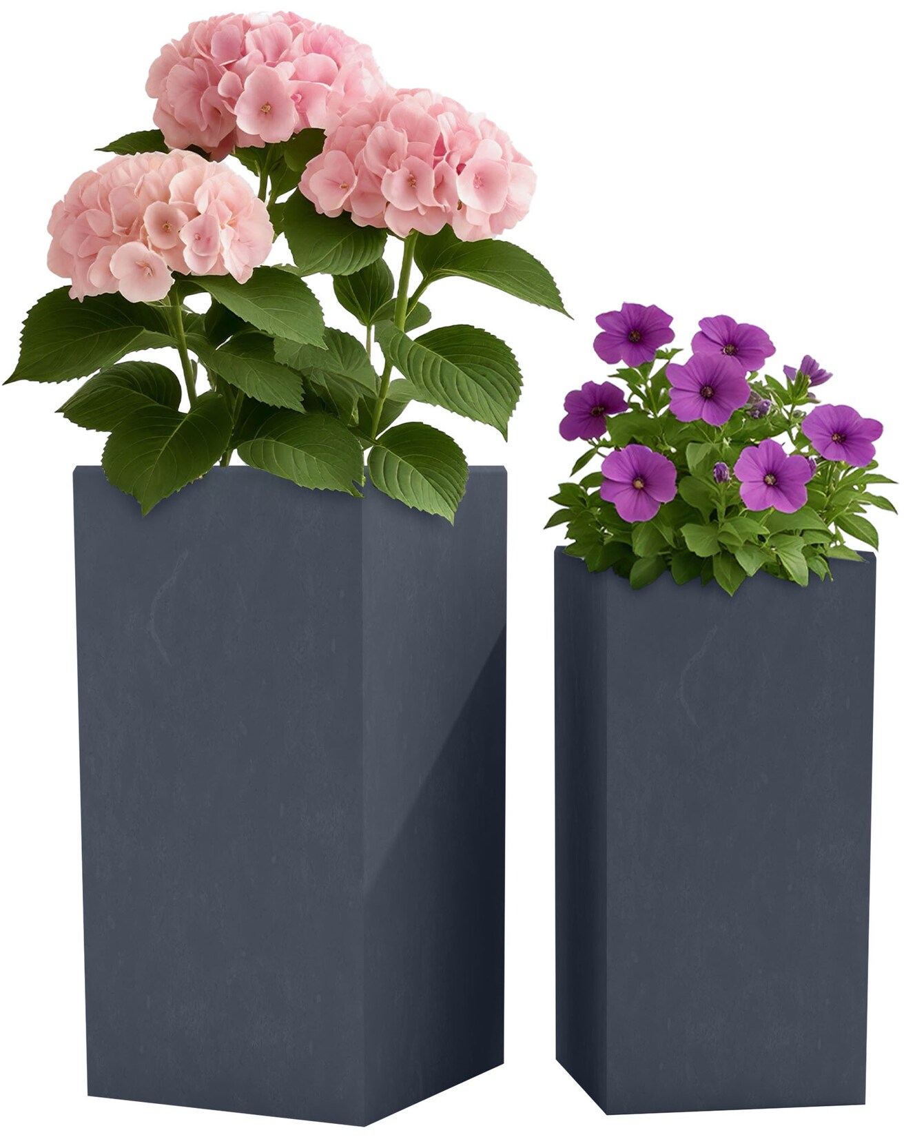 Pflanzkübel groß, 2er Set für außen und innen, Outdoor XXL Blumenkübel eckig, wetterbeständig frostsicher in Steinoptik, winterfest