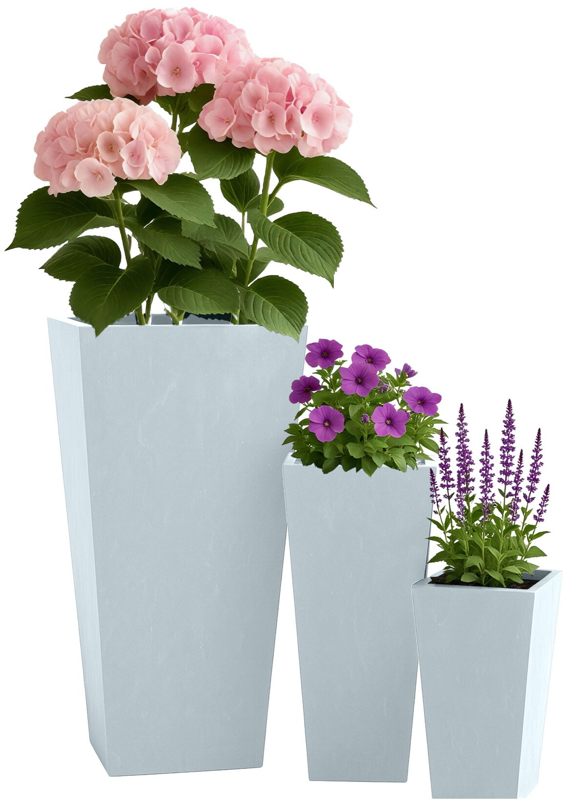 Pflanzkübel groß, 3er Set für außen und innen, Outdoor XXL Blumenkübel eckig, wetterbeständig frostsicher in Steinoptik, winterfest