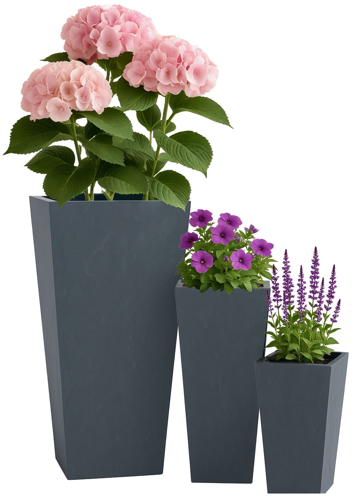 Pflanzkübel groß, 3er Set für außen und innen, Outdoor XXL Blumenkübel eckig, wetterbeständig frostsicher in Steinoptik, winterfest