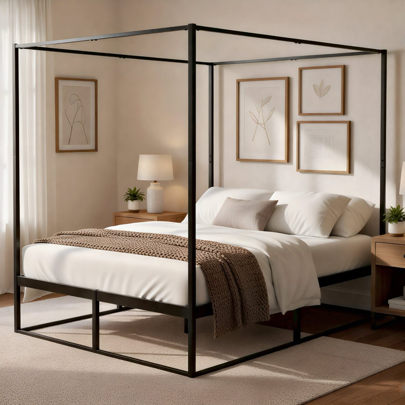 CLP Himmelbett Gestell Batoni, Doppelbett für Erwachsene, Bettgestell und Lattenrost aus Metall, Metallbett stabil