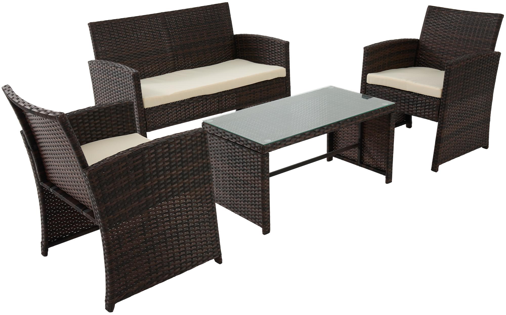 CLP Polyrattan Sitzgruppe Toruba, Lounge-Set outdoor wetterfest, aus PE-Rattan, mit Tisch Sesseln Sofa und Sitzkissen, Gartenm&ouml;bel-Set 