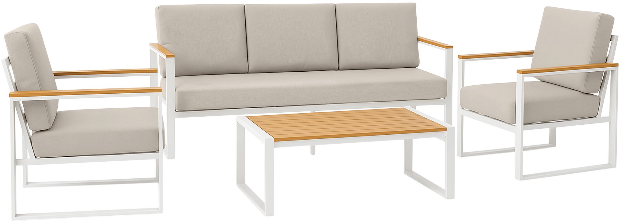 CLP Sitzgruppe Rodiesa f&uuml;r Garten wetterfest, Set mit Tisch Sesseln Sofa und Sitzkissen, Gartenlounge Set Aluminium, outdoor, UV-best&auml;ndig 