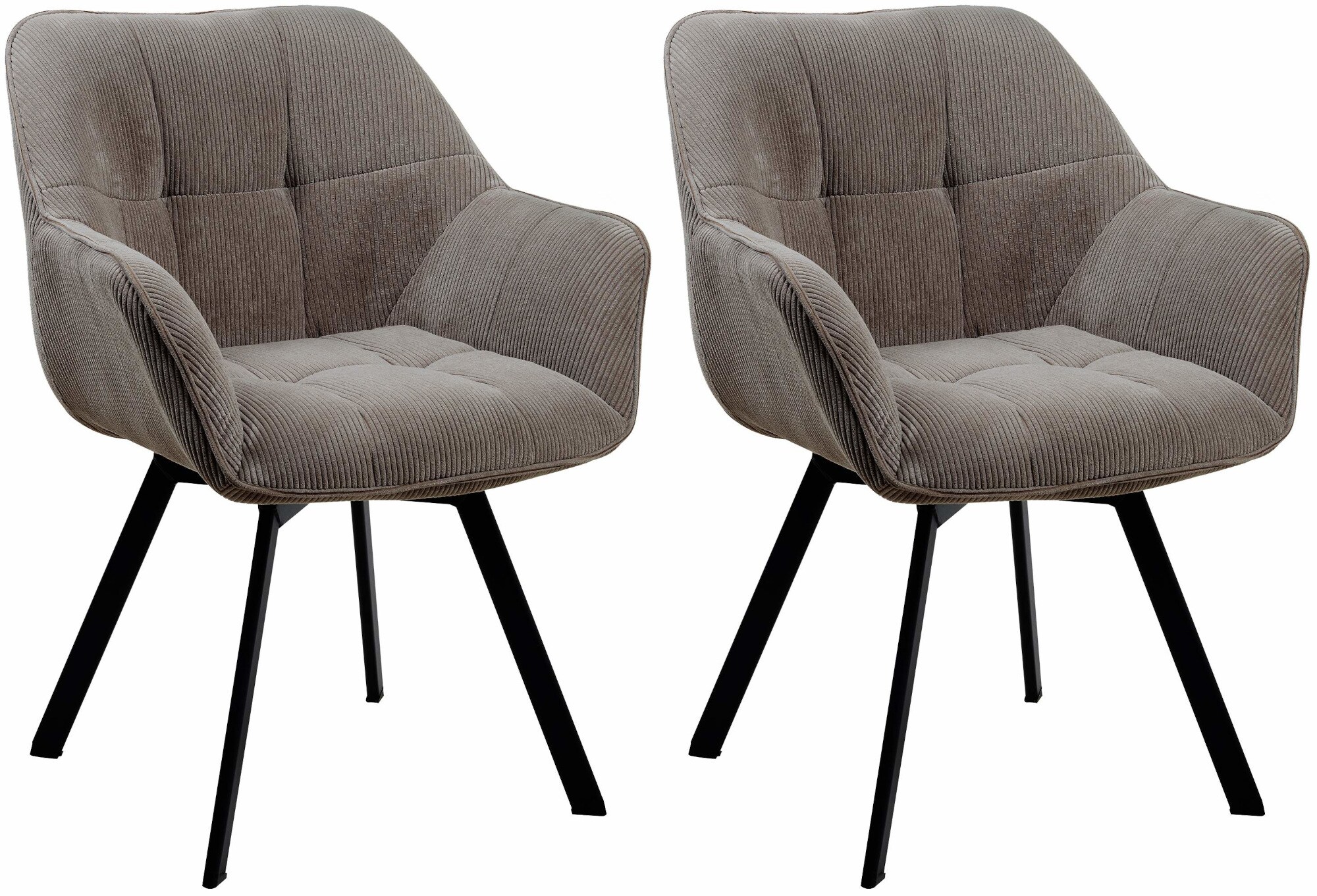 CLP Esszimmerstuhl 2er Set ergonomisch Jordi Cord, drehbar mit Armlehnen, Polstersessel, 4-Fu&szlig;-Metallgestell, bis 150 kg, mit Bodenschonern 