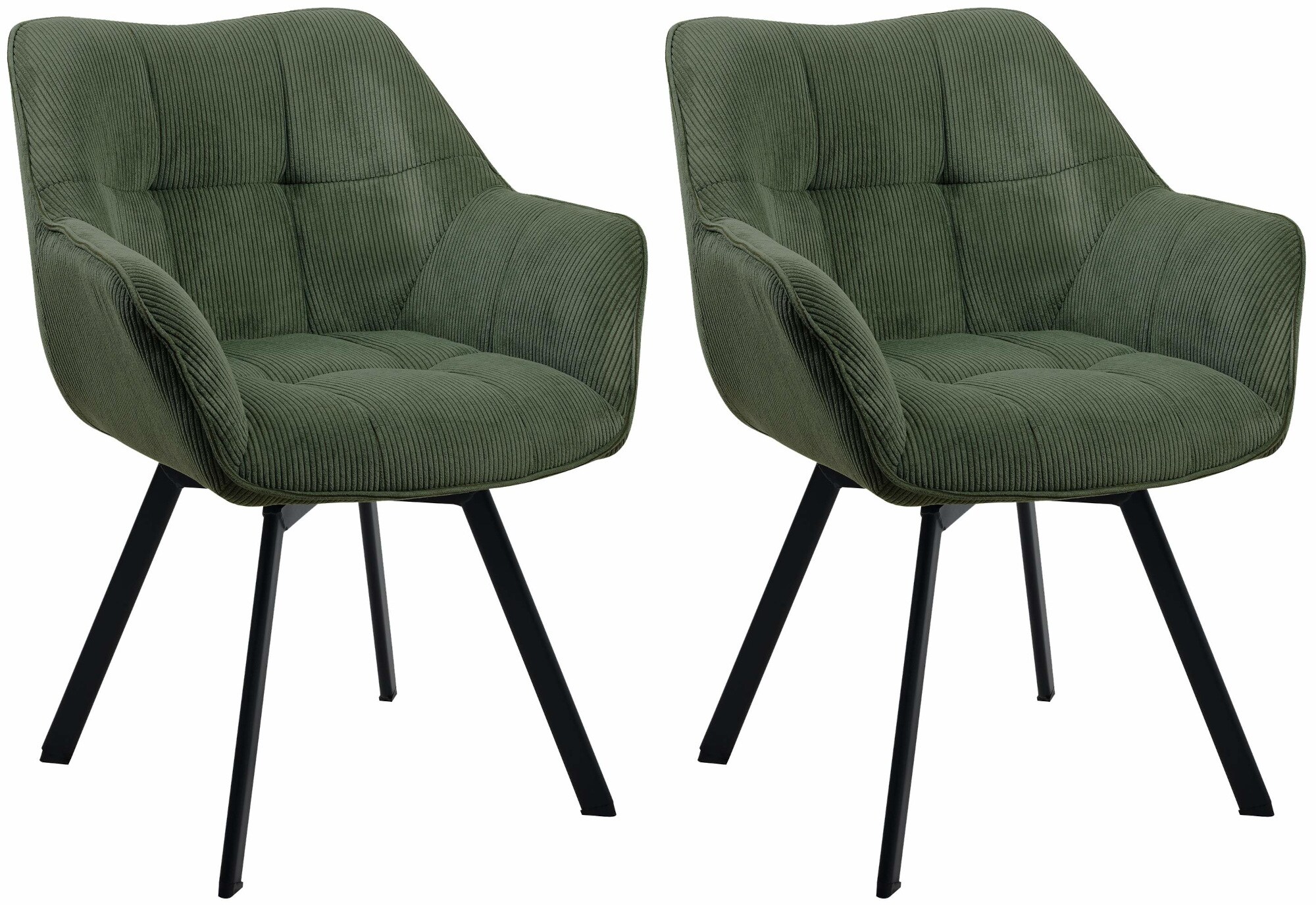 CLP Esszimmerstuhl 2er Set ergonomisch Jordi Cord, drehbar mit Armlehnen, Polstersessel, 4-Fu&szlig;-Metallgestell, bis 150 kg, mit Bodenschonern 