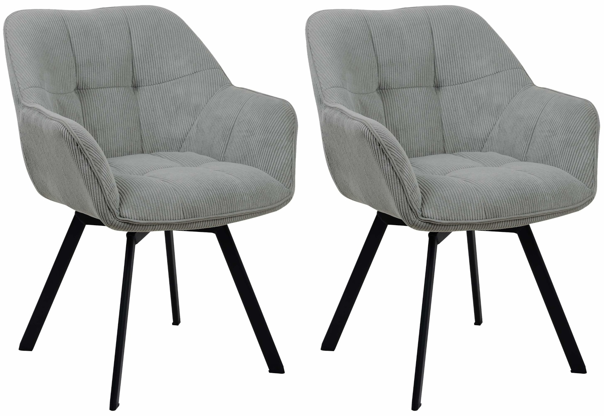 CLP Esszimmerstuhl 2er Set ergonomisch Jordi Cord, drehbar mit Armlehnen, Polstersessel, 4-Fu&szlig;-Metallgestell, bis 150 kg, mit Bodenschonern 