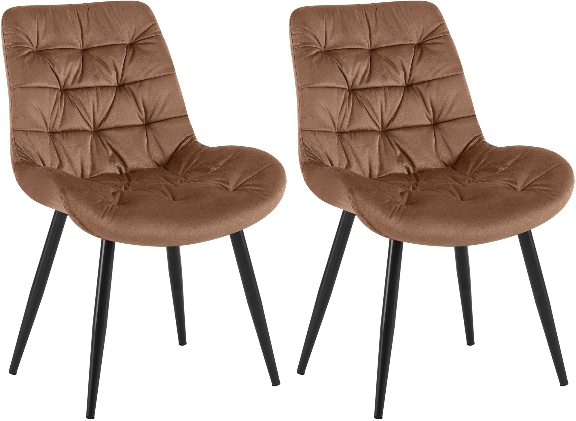 CLP 2er Set Esszimmerstuhl Rossford Samt I Stuhl mit Lehne I Sessel mit Bodenschonern I Bis 150 kg belastbar 