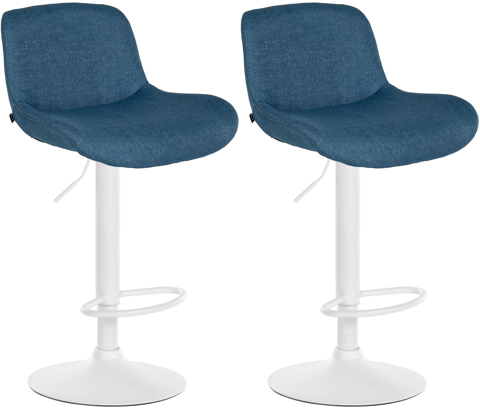 CLP 2er Set Barhocker Solon Wei&szlig; I Samtbezug oder Stoffbezug I Barstuhl h&ouml;henverstellbar und drehbar I gepolsterter Tresenhocker mit R&uuml;ckenlehne 