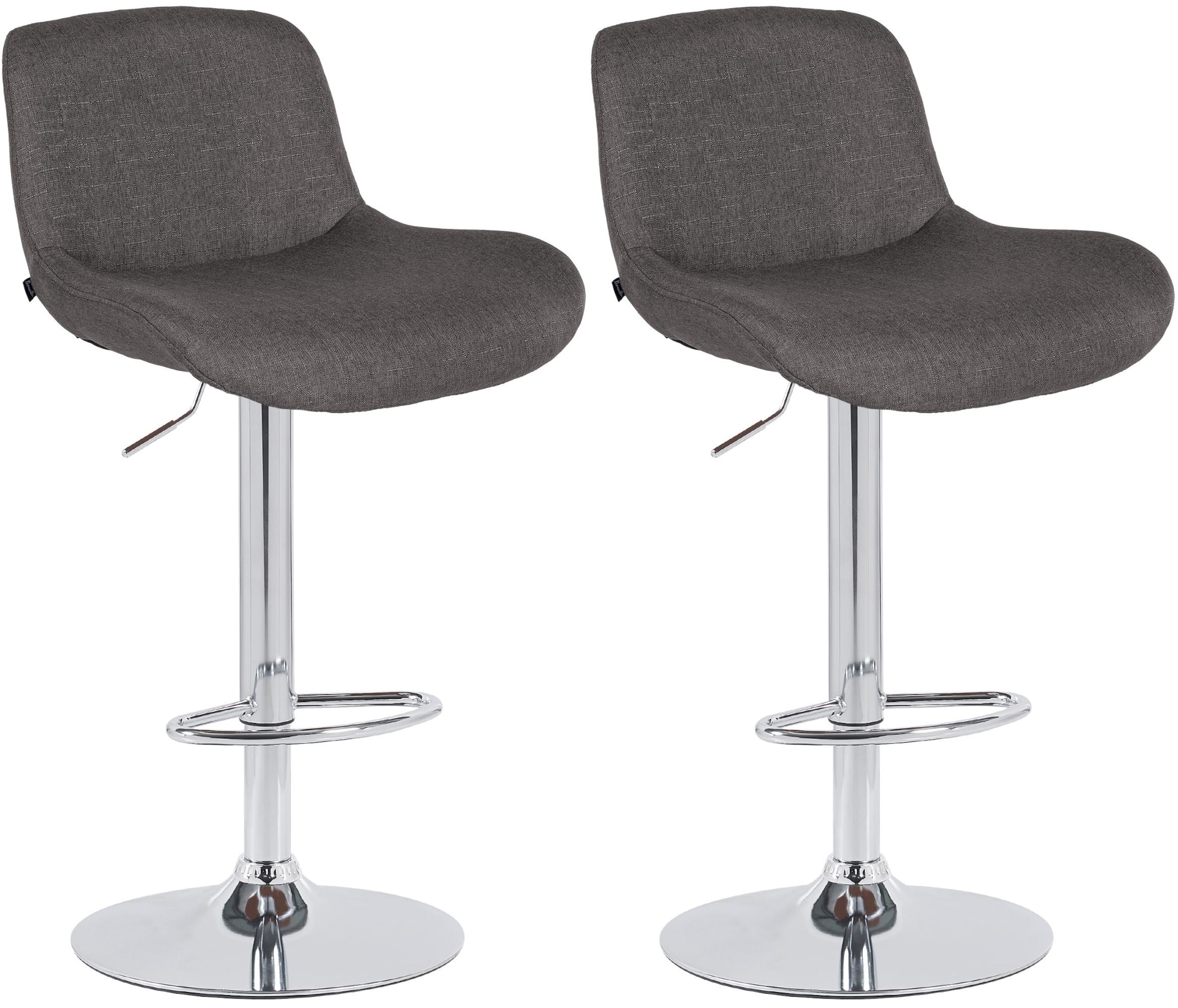 CLP 2er Set Barhocker Solon Chrom I Samtbezug oder Stoffbezug I Barstuhl h&ouml;henverstellbar und drehbar I gepolsterter Tresenhocker mit R&uuml;ckenlehn 