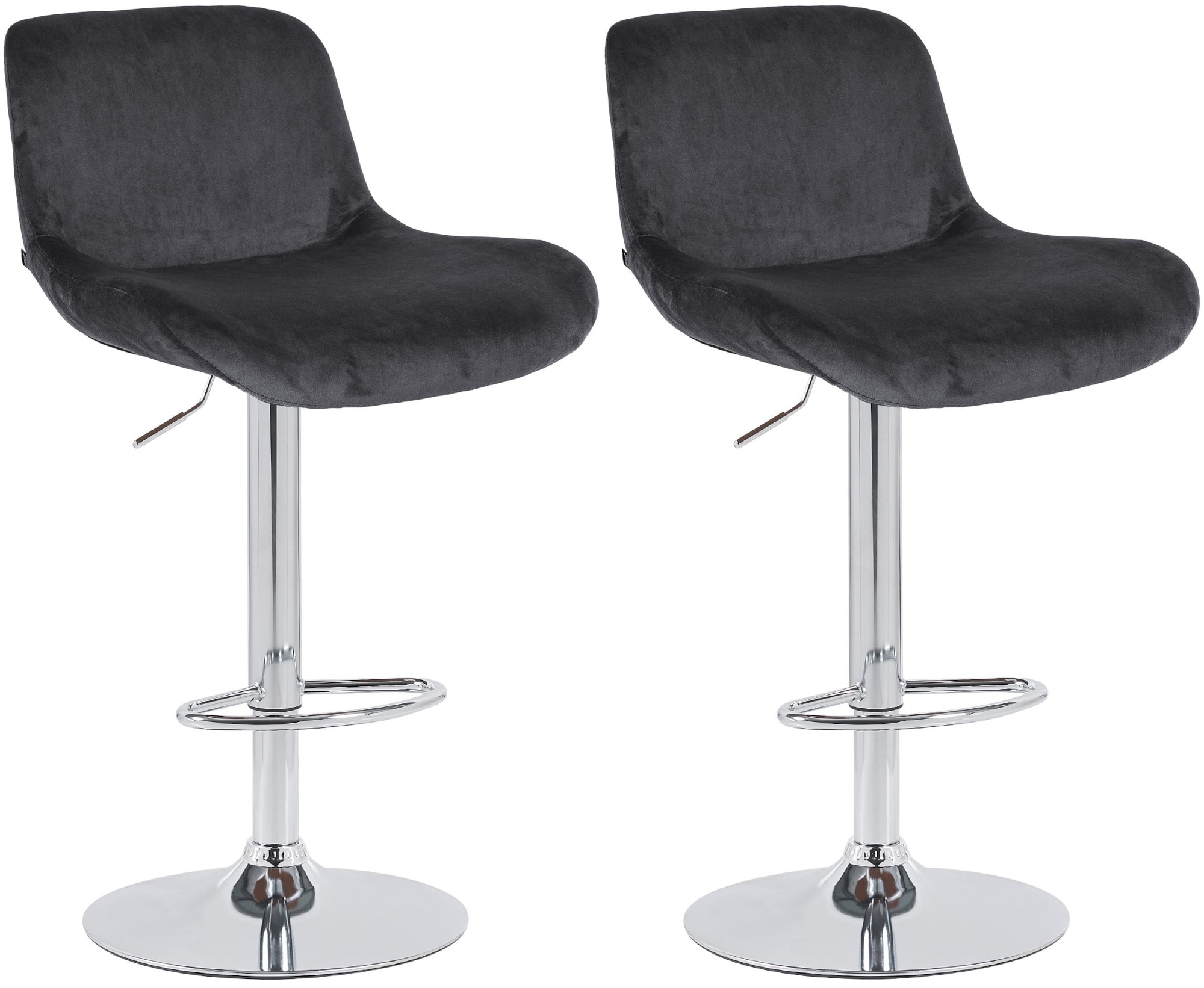 CLP 2er Set Barhocker Solon Chrom I Samtbezug oder Stoffbezug I Barstuhl h&ouml;henverstellbar und drehbar I gepolsterter Tresenhocker mit R&uuml;ckenlehn 