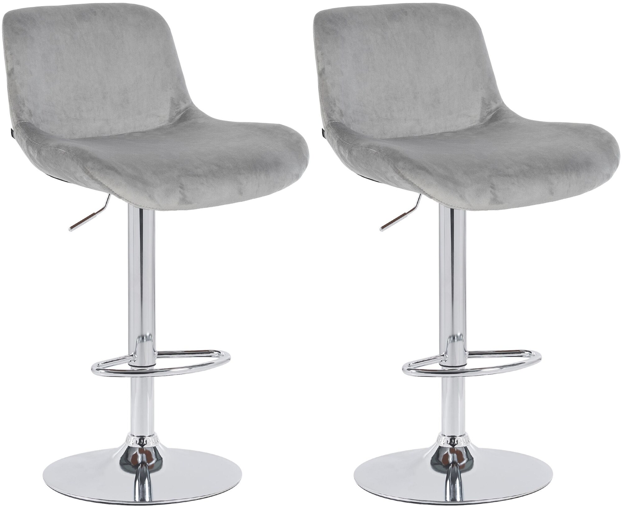 CLP 2er Set Barhocker Solon Chrom I Samtbezug oder Stoffbezug I Barstuhl h&ouml;henverstellbar und drehbar I gepolsterter Tresenhocker mit R&uuml;ckenlehn 
