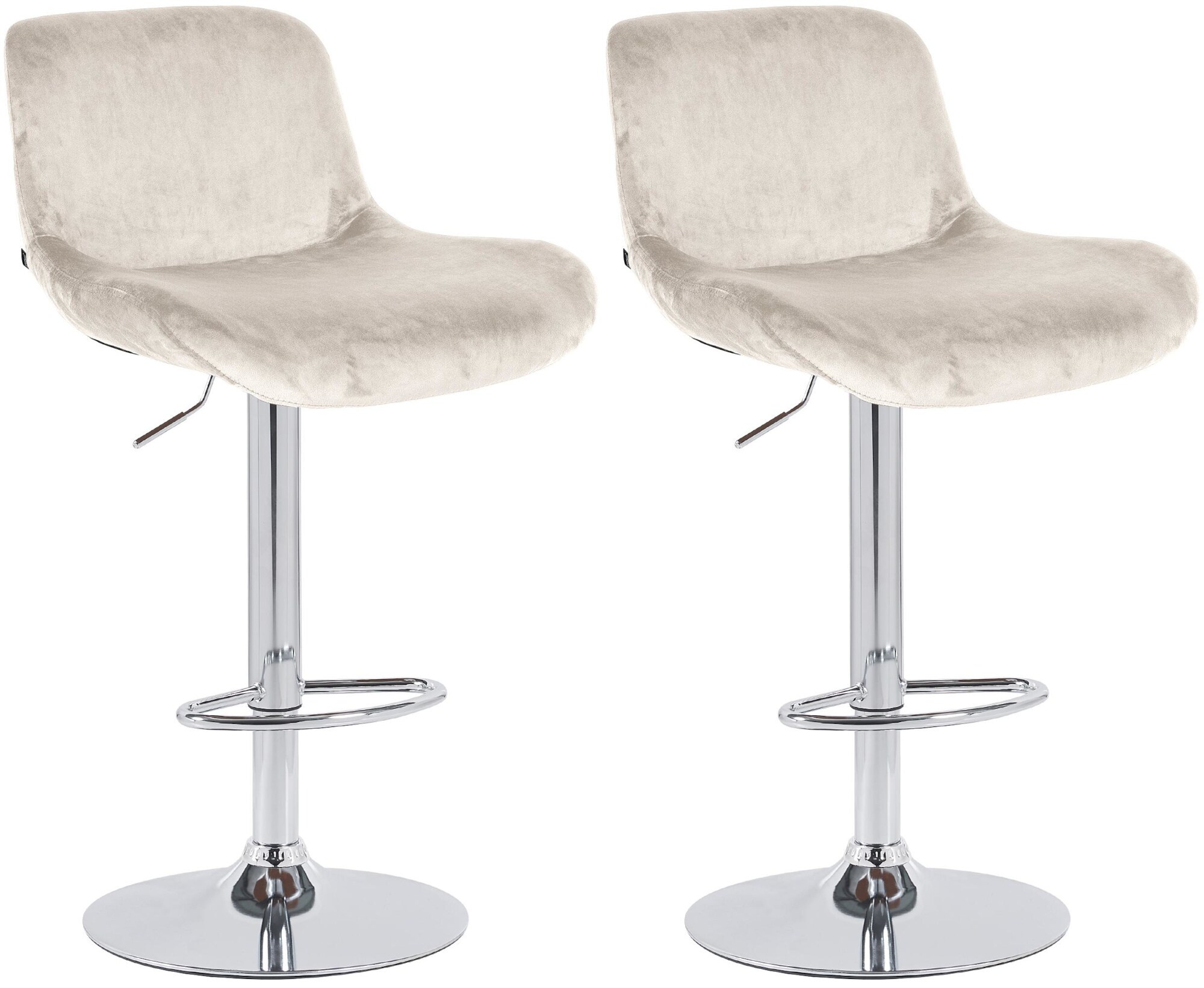 CLP 2er Set Barhocker Solon Chrom I Samtbezug oder Stoffbezug I Barstuhl h&ouml;henverstellbar und drehbar I gepolsterter Tresenhocker mit R&uuml;ckenlehn 