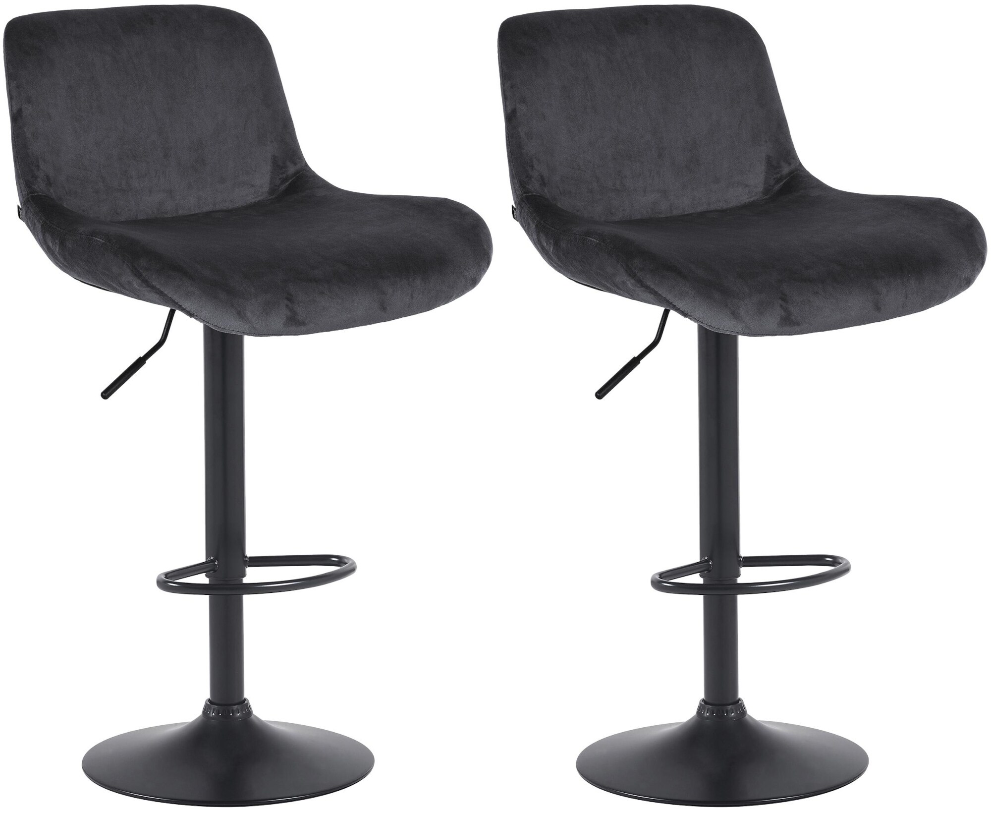 CLP 2er Set Barhocker Solon Schwarz I Samtbezug oder Stoffbezug I Barstuhl h&ouml;henverstellbar und drehbar I gepolsterter Tresenhocker 