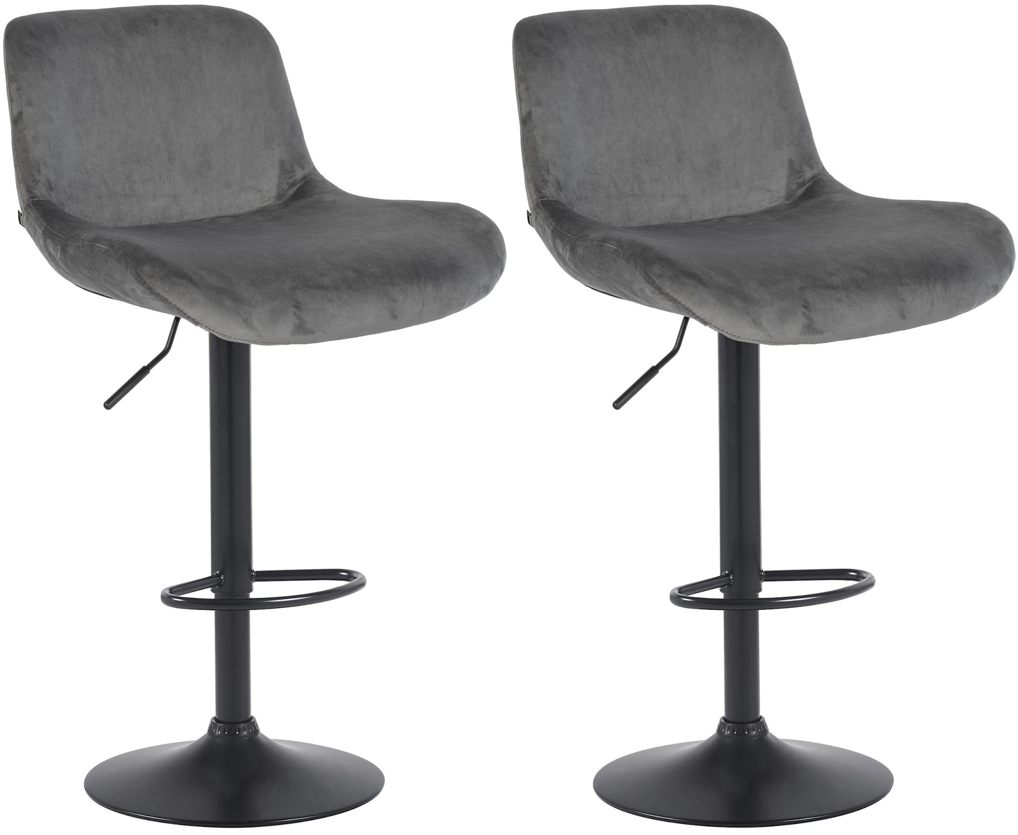 CLP 2er Set Barhocker Solon Schwarz I Samtbezug oder Stoffbezug I Barstuhl h&ouml;henverstellbar und drehbar I gepolsterter Tresenhocker 