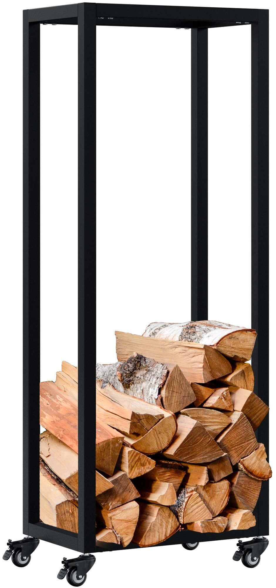 CLP Kaminholzst&auml;nder innen Metall mit Rollen Hilta, Kaminholzregal aus stabilem Metall, Aufbewahrung f&uuml;r Brennholz im Wohnzimmer 