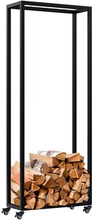 CLP Kaminholzständer innen Metall mit Rollen Hilta, Kaminholzregal aus stabilem Metall, Aufbewahrung für Brennholz im Wohnzimmer 