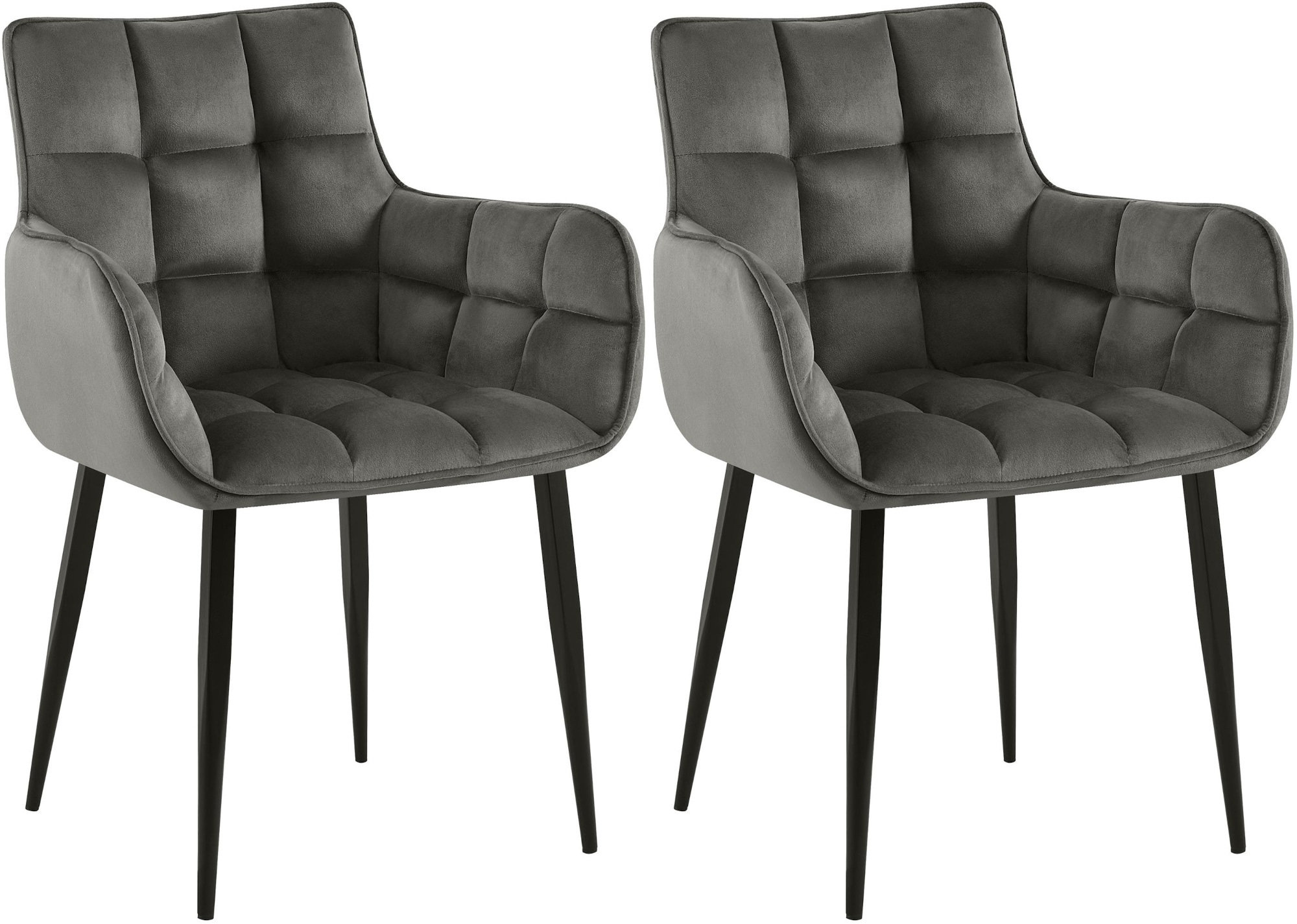CLP 2er Set Esszimmerstuhl Tirana I Sessel mit Samtbezug I K&uuml;chenstuhl mit Lehnen und schwarzem Metallgestell 