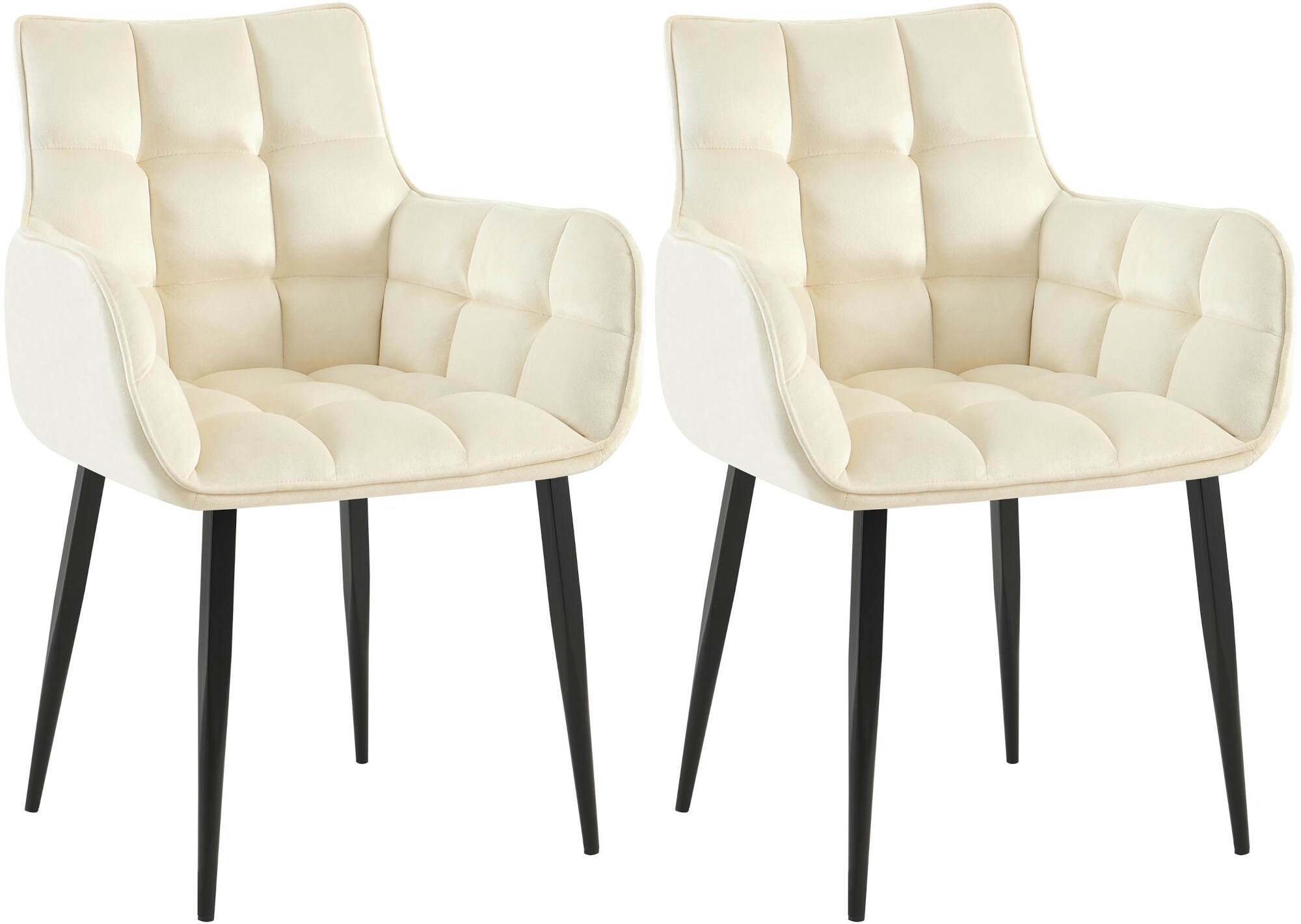 CLP 2er Set Esszimmerstuhl Tirana I Sessel mit Samtbezug I K&uuml;chenstuhl mit Lehnen und schwarzem Metallgestell 