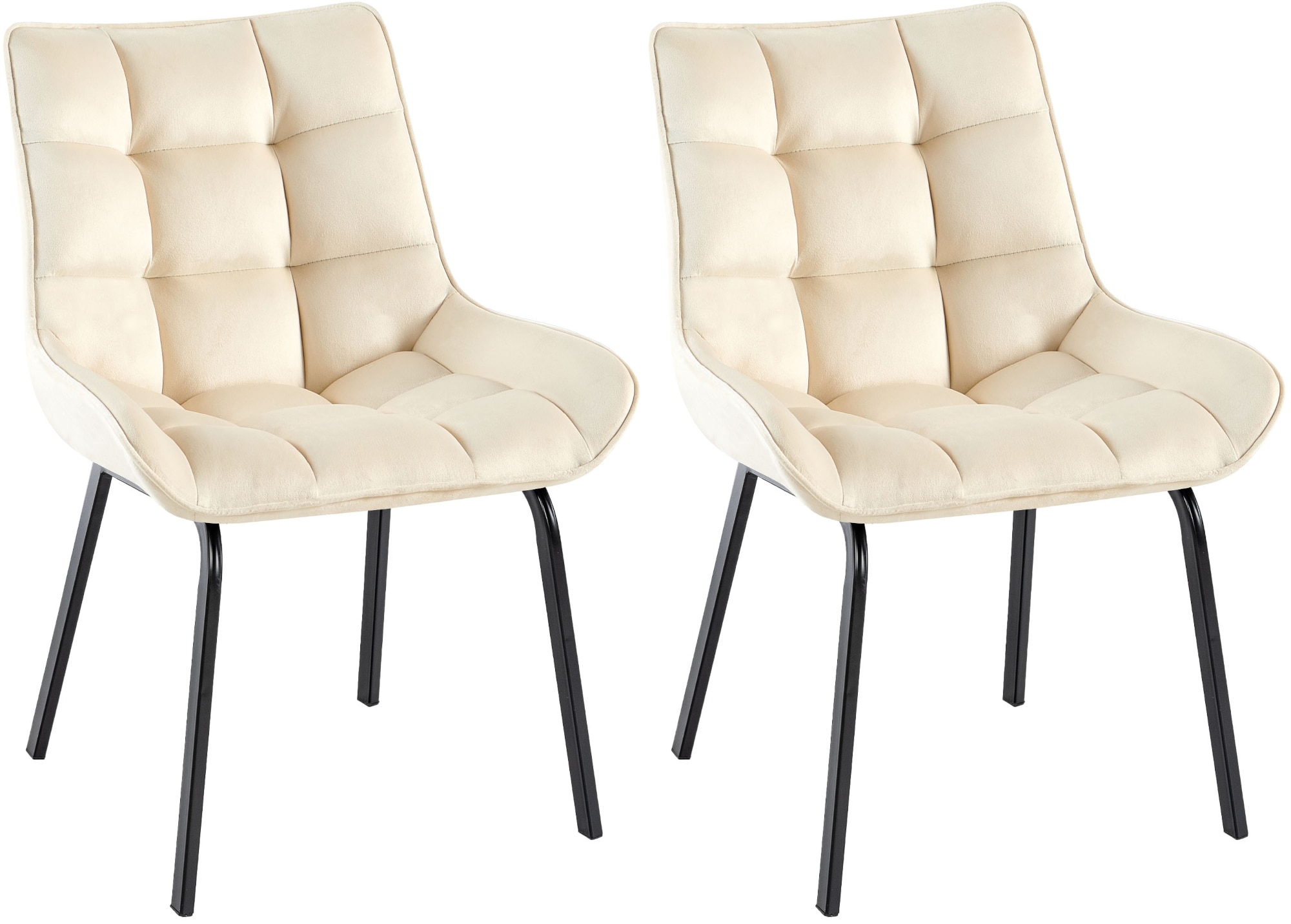 CLP 2er Set Esszimmerstuhl Saranda I Polsterstuhl mit Stoffbezug oder Samtbezug I K&uuml;chenstuhl mit schwarzem Metallgestell und R&uuml;ckenlehne 