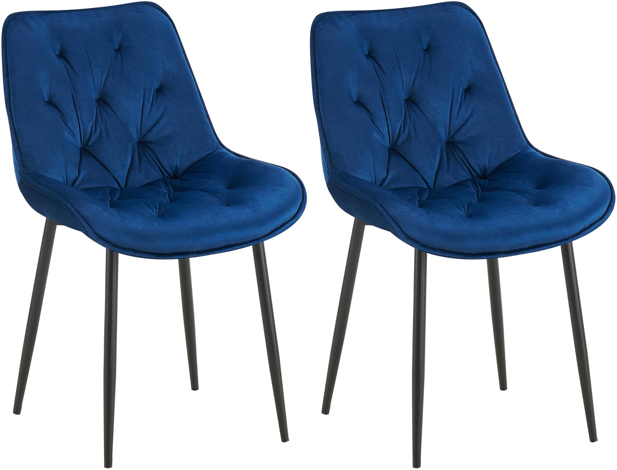 CLP 2er Set Esszimmerstuhl Wallace I Moderner Polsterstuhl mit Samtbezug & Steppung I Metallgestell I 120kg belastbar I Komfortabel 