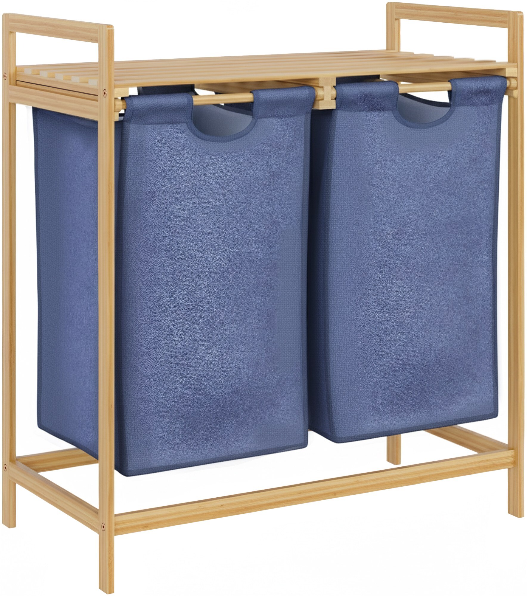 CLP W&auml;schebox f&uuml;r Schmutzw&auml;sche 2 F&auml;cher Sussina, W&auml;scheregal Holz mit Ablage, W&auml;scheboxen mit Bambusrahmen f&uuml;r Badezimmer 
