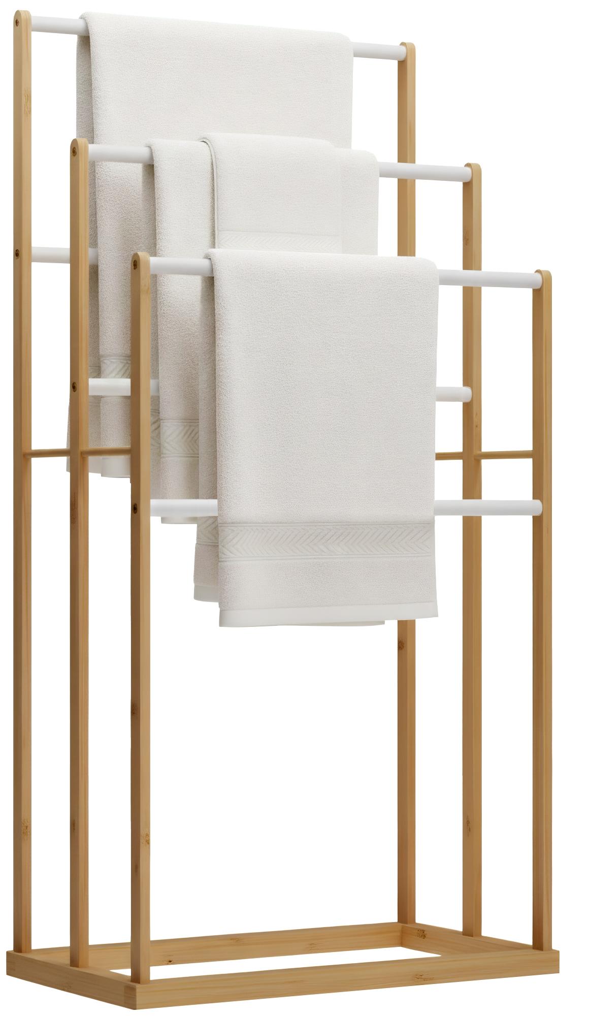 CLP Handtuchhalter ohne Bohren Holz Malami, Handtuchst&auml;nder freistehend Bambus Edelstahl, Badetuchhalter f&uuml;rs Bad 