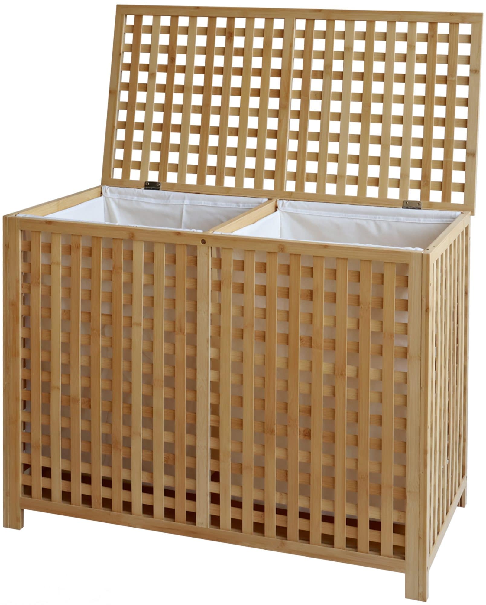 CLP W&auml;schebox f&uuml;r Schmutzw&auml;sche 2 F&auml;cher Dorothea, W&auml;schesammler Holz W&auml;sches&auml;cke waschbar herausnehmbar, Bambusrahmen f&uuml;r Badezimmer 