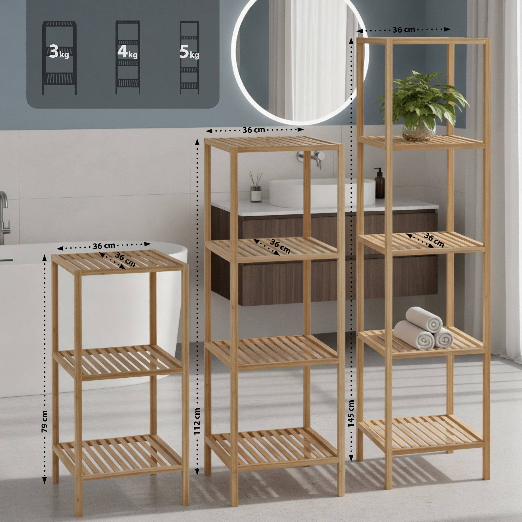 CLP Badregal stehend Bambus Zinnien, Holzregal Badezimmer schmal,  Kchenregal stabil und belastbar, Tragfhigkeit 10 kg pro Regalboden bei  Marktkauf online bestellen