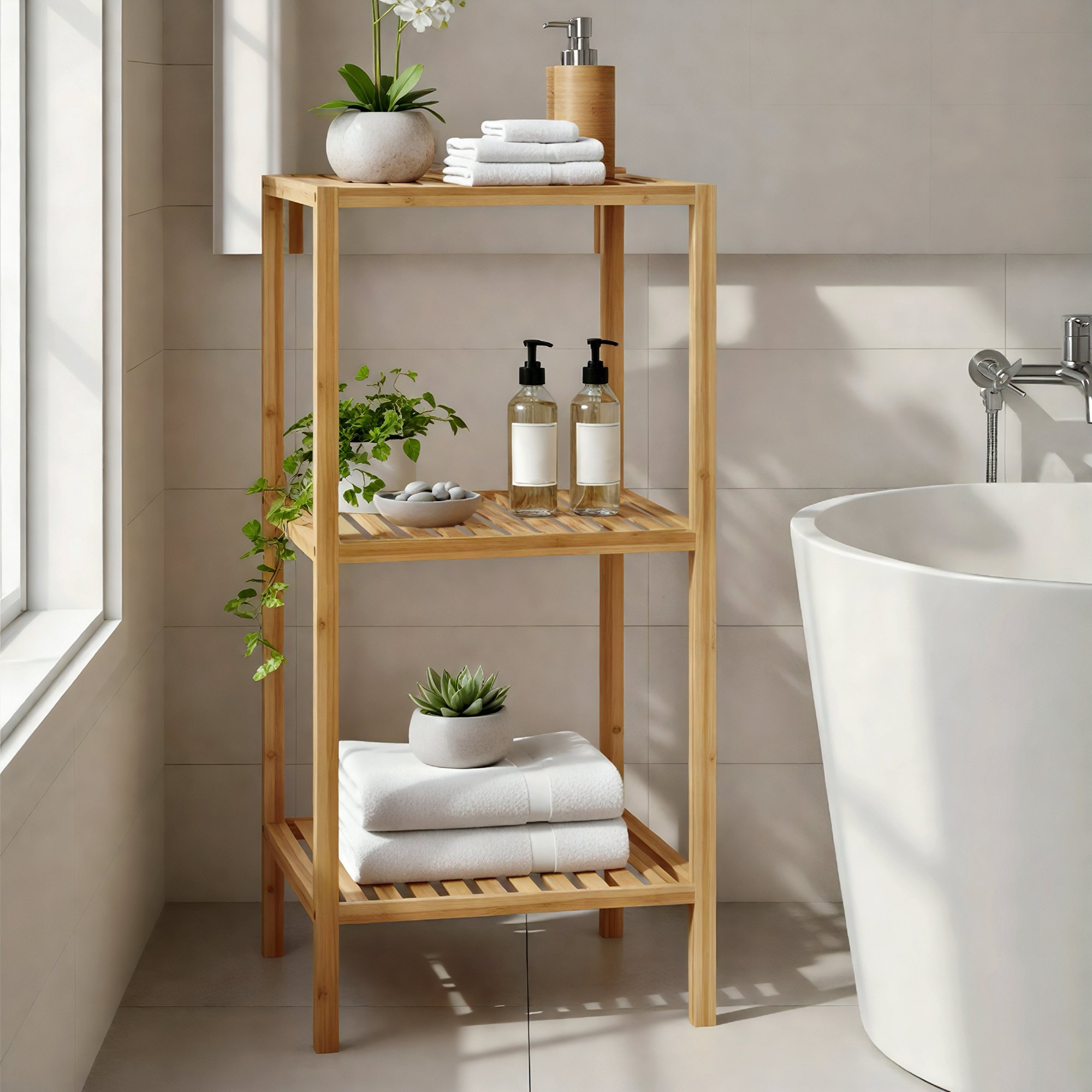 CLP Badregal stehend Bambus Zinnien, Holzregal Badezimmer schmal,  Kchenregal stabil und belastbar, Tragfhigkeit 10 kg pro Regalboden bei  Marktkauf online bestellen