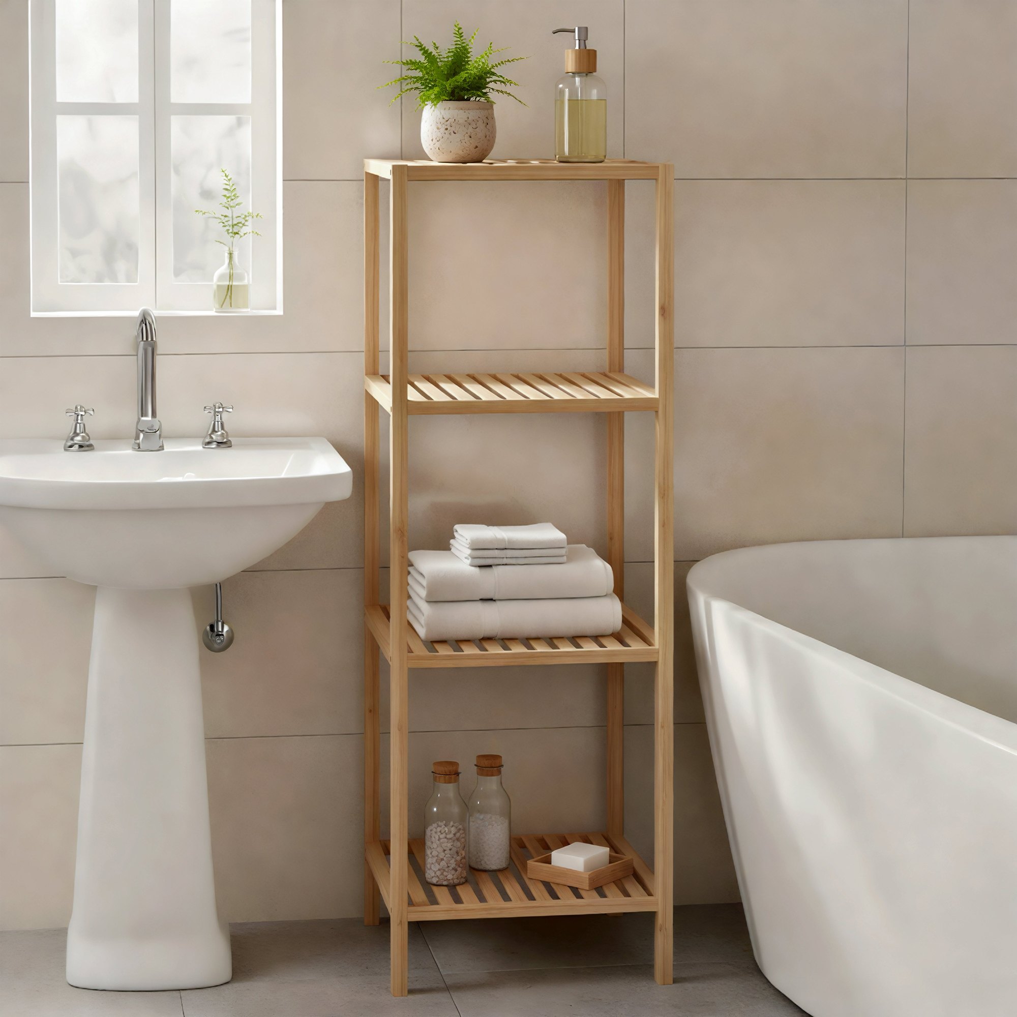 CLP Badregal stehend Bambus Zinnien, Holzregal Badezimmer schmal, Küchenregal stabil und belastbar, Tragfähigkeit 10 kg pro Regalboden bei Marktkauf online bestellen