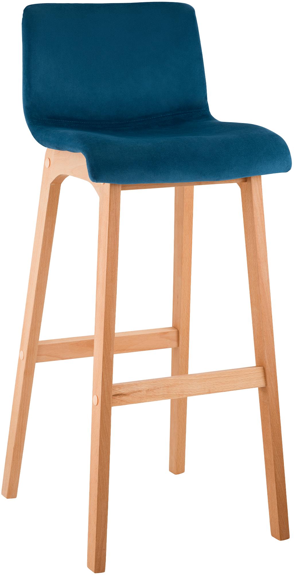 CLP Barhocker mit Lehne Hover, Barstuhl Holz Natura gepolstert mit Samtbezug, Tresenstuhl 77cm Sitzh&ouml;he 