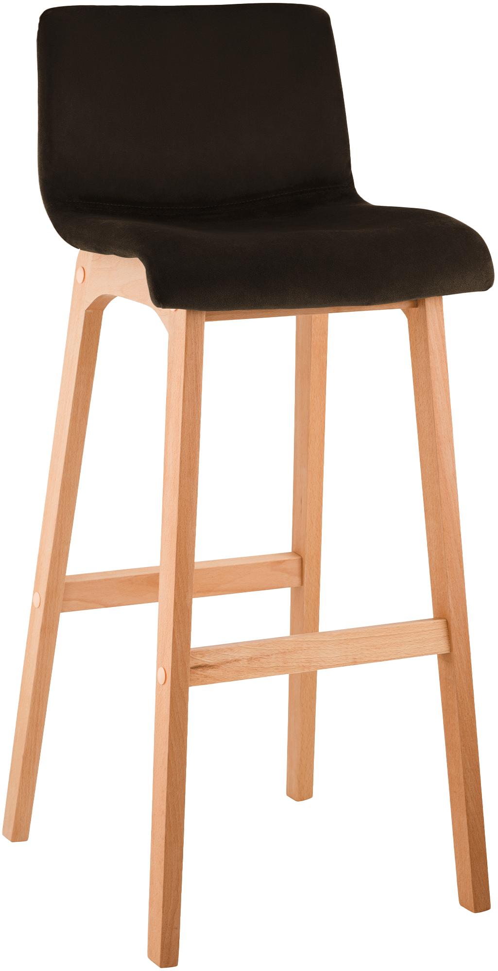 CLP Barhocker mit Lehne Hover, Barstuhl Holz Natura gepolstert mit Samtbezug, Tresenstuhl 77cm Sitzh&ouml;he 