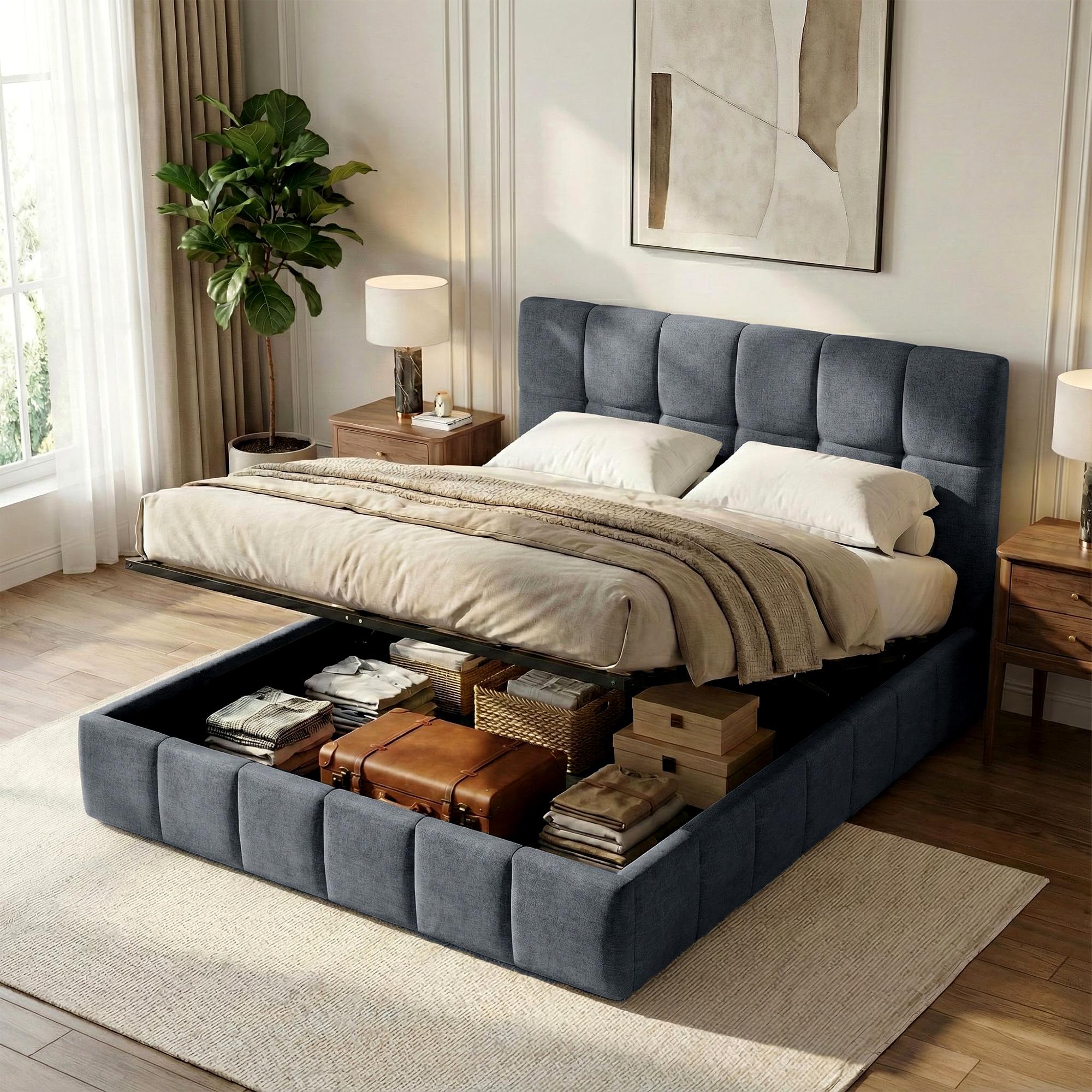 CLP Polsterbett mit Stauraum Ladia, Bettgestell f&uuml;r Matratzen, Lattenrost mit Lift-Mechanismus, Doppelbett mit Stoffbezug, bis 300 kg 