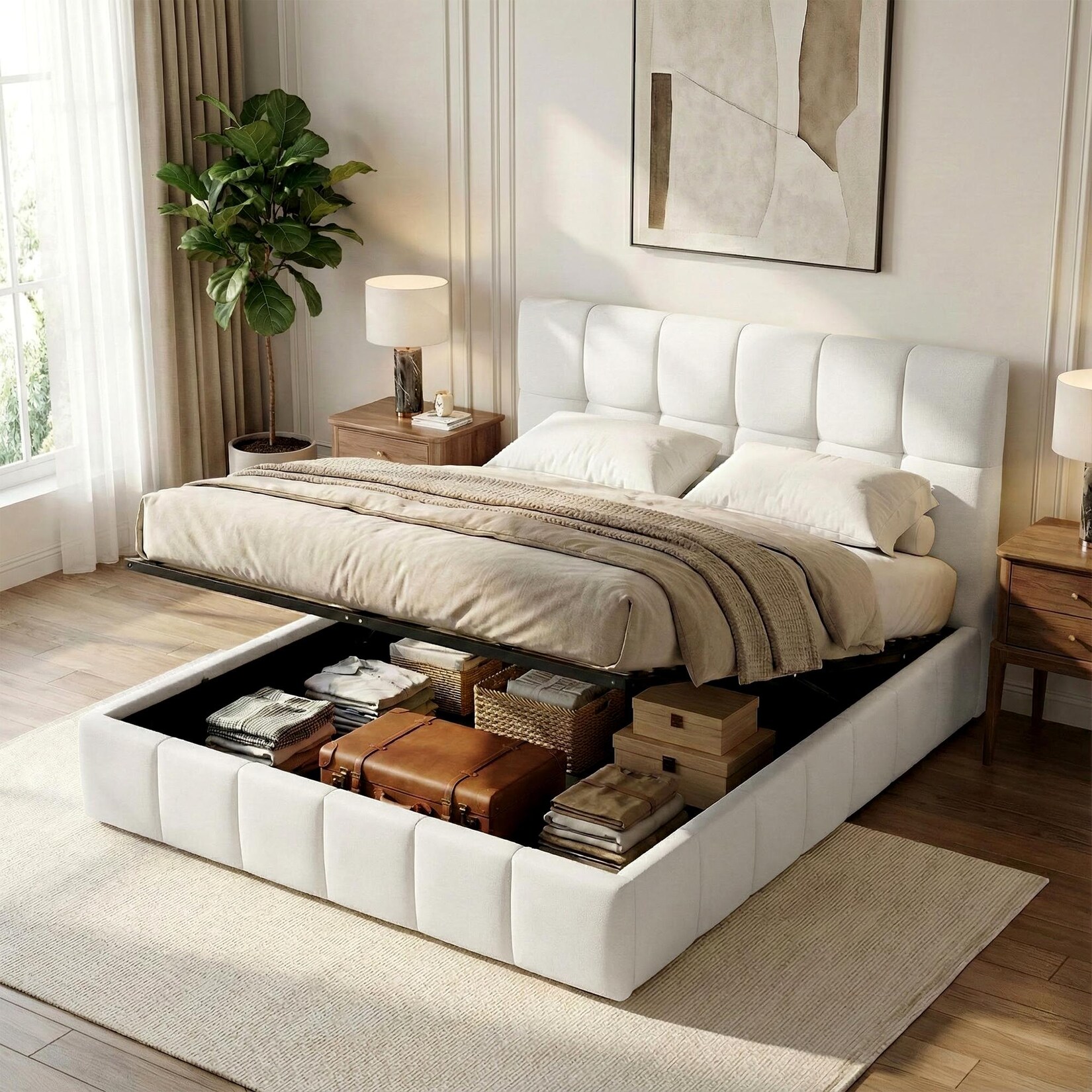 CLP Bett Ladia Stoff 160x200 cm Farbe: creme, Größe: 160 cm