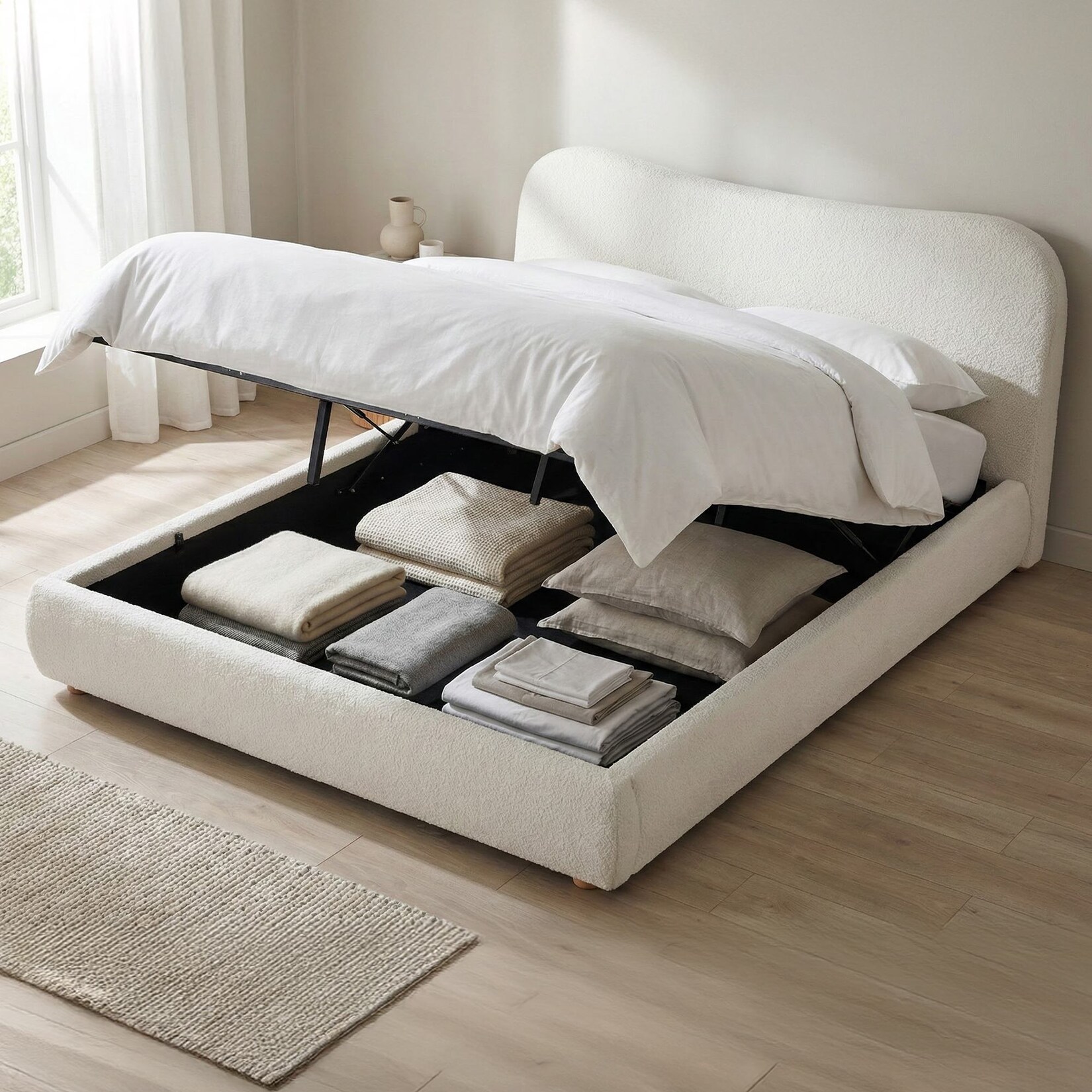 CLP Bett Maido Teddy Stoff 180x200 cm Farbe: creme, Größe: 180x200cm