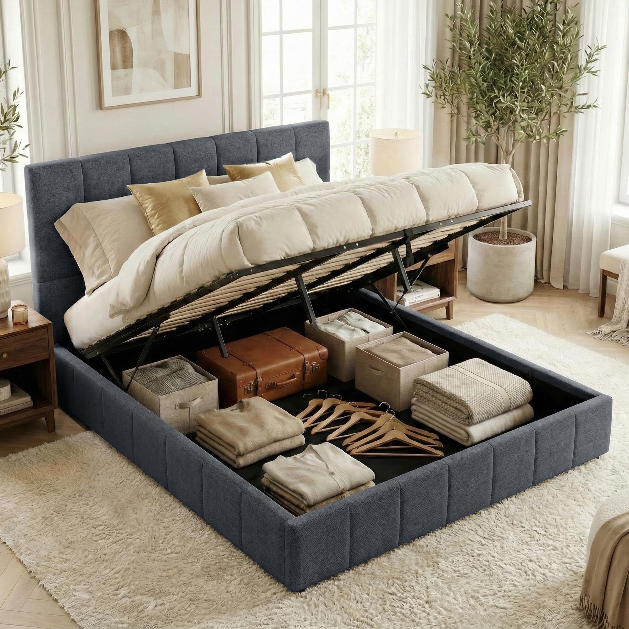CLP Polsterbett mit Stauraum Ladia, Bettgestell f&uuml;r Matratzen, Lattenrost mit Lift-Mechanismus, Doppelbett mit Stoffbezug, bis 300 kg 