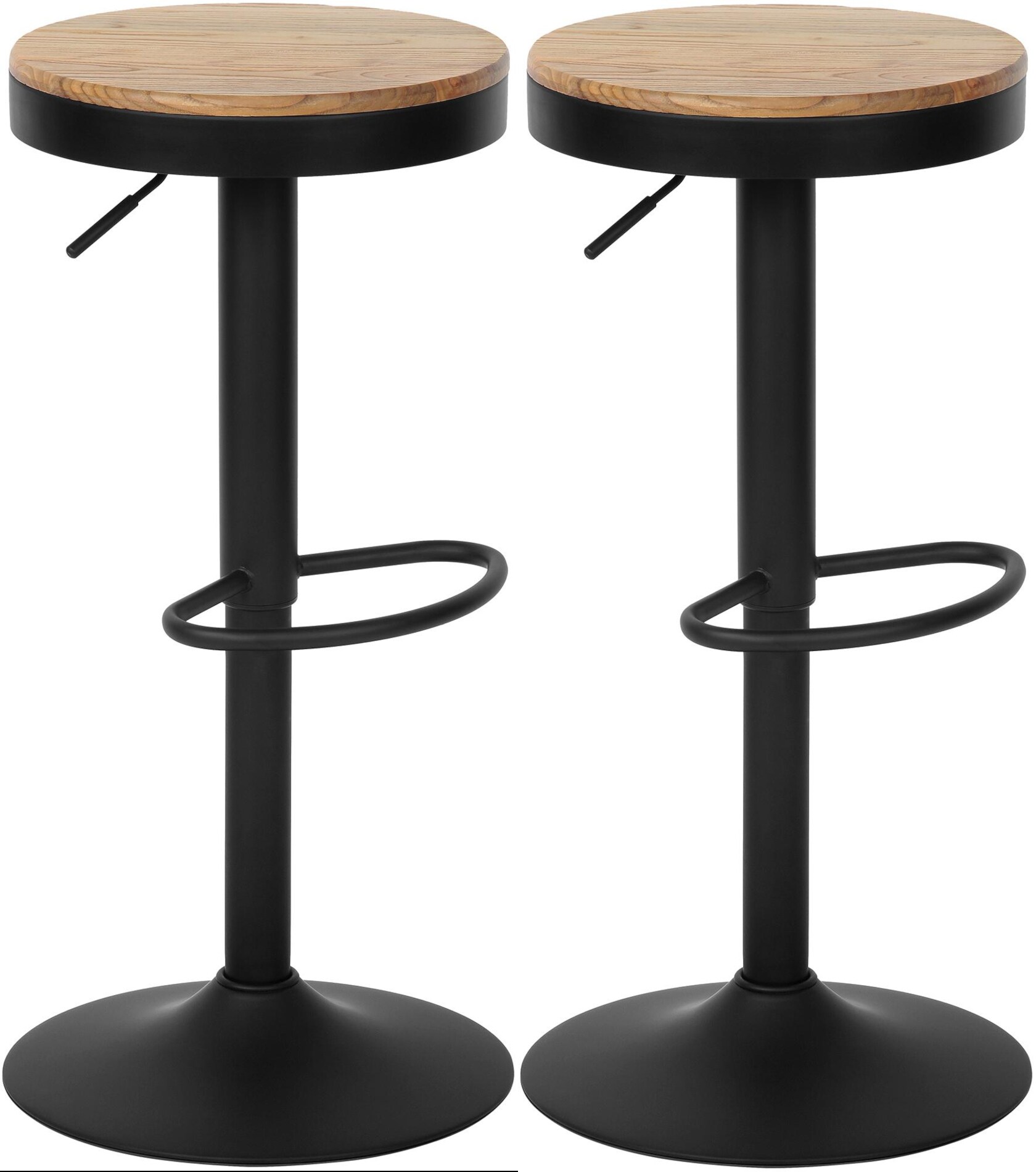 CLP Barhocker 2er Set, Barstuhl Pitas h&ouml;henverstellbar mit Holz-Sitzfl&auml;che, Tresenstuhl f&uuml;r die K&uuml;che, drehbar 130 kg belastbar und stabil 