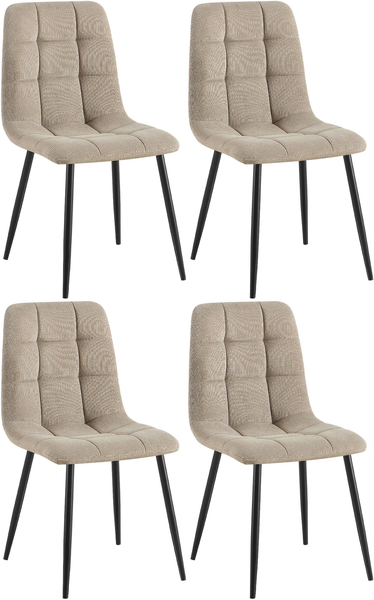 CLP 4er Set Esszimmerstuhl Tilde, K&uuml;chenst&uuml;hle gepolstert mit gestepptem Bezug, Polsterst&uuml;hle mit Metallgestell, bis 150 kg belastbar 