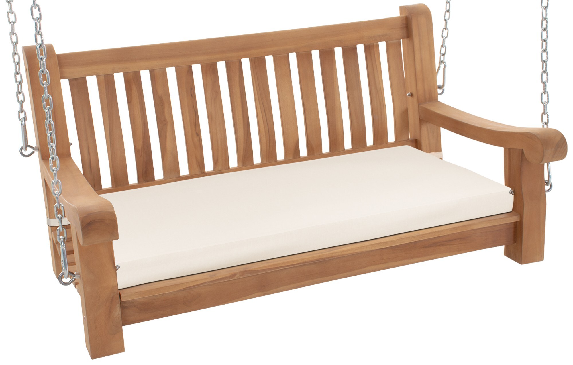 CLP Schaukelbank wetterfest Joyce mit Sitzkissen, robust massiv Teakholz, mit Armlehne und Ketten, Gartenbank f&uuml;r Terrasse und Balkon 