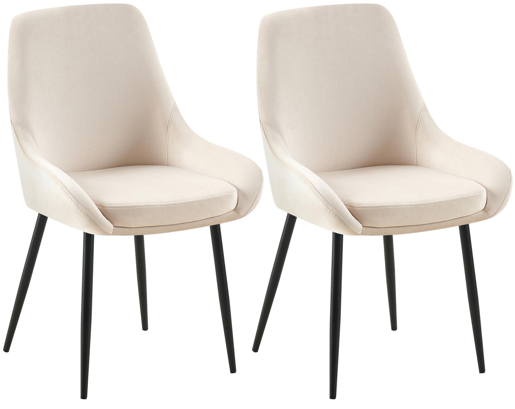 CLP 2er Set Esszimmerstuhl Elmira Samt schwarz Farbe: creme, Material Gestell: Metall matt schwarz