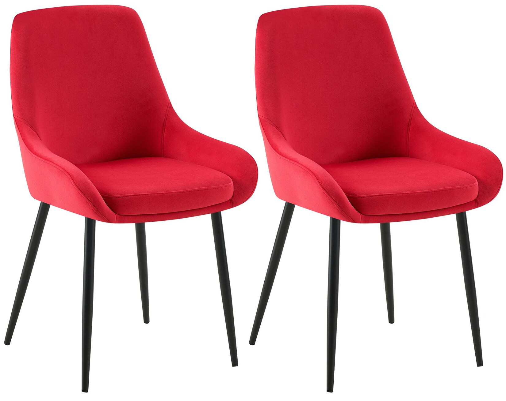 CLP 2er Set Esszimmerstuhl Elmira Samt schwarz Farbe: rot, Material Gestell: Metall matt schwarz
