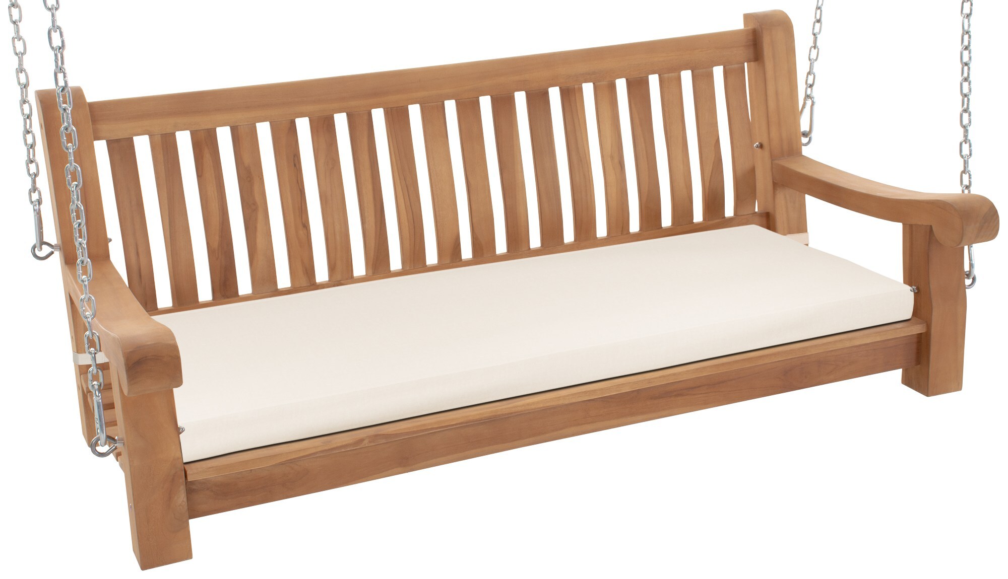 CLP Schaukelbank wetterfest Joyce mit Sitzkissen, robust massiv Teakholz, mit Armlehne und Ketten, Gartenbank f&uuml;r Terrasse und Balkon 