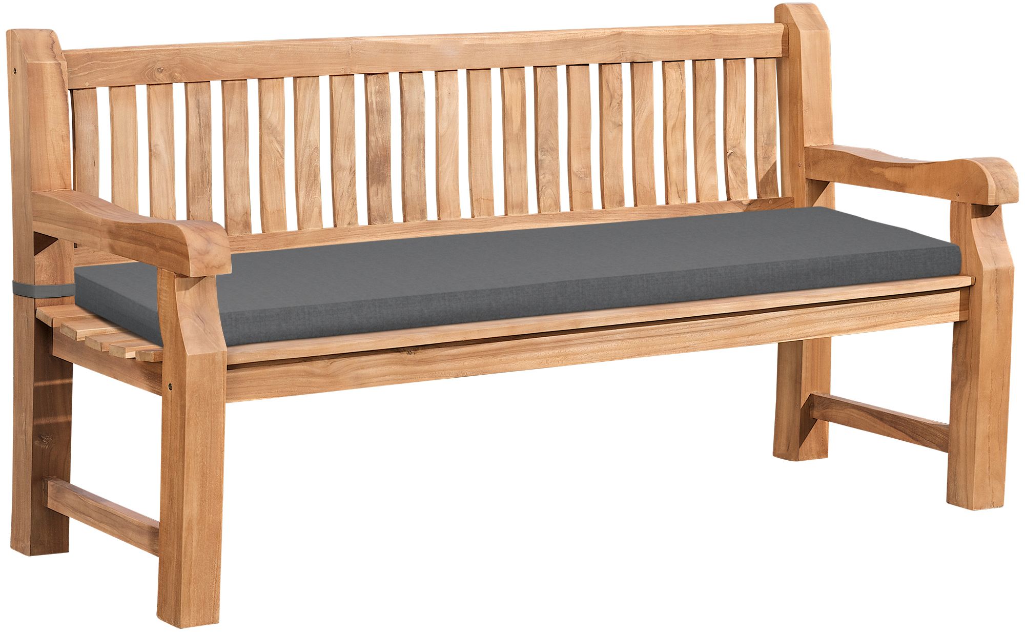 CLP Gartenbank wetterfest Jackson mit Sitzkissen Teakholz Bank mit R&uuml;ckenlehne 2 bis 3 Sitzer robust und pflegeleicht Holzbank f&uuml;r Terrasse 