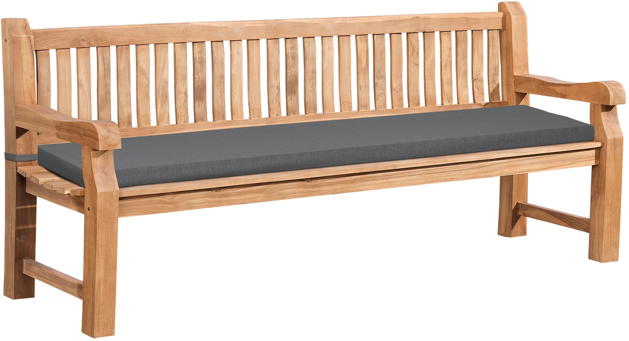 CLP Gartenbank wetterfest Jackson mit Sitzkissen Teakholz Bank mit R&uuml;ckenlehne 2 bis 3 Sitzer robust und pflegeleicht Holzbank f&uuml;r Terrasse 