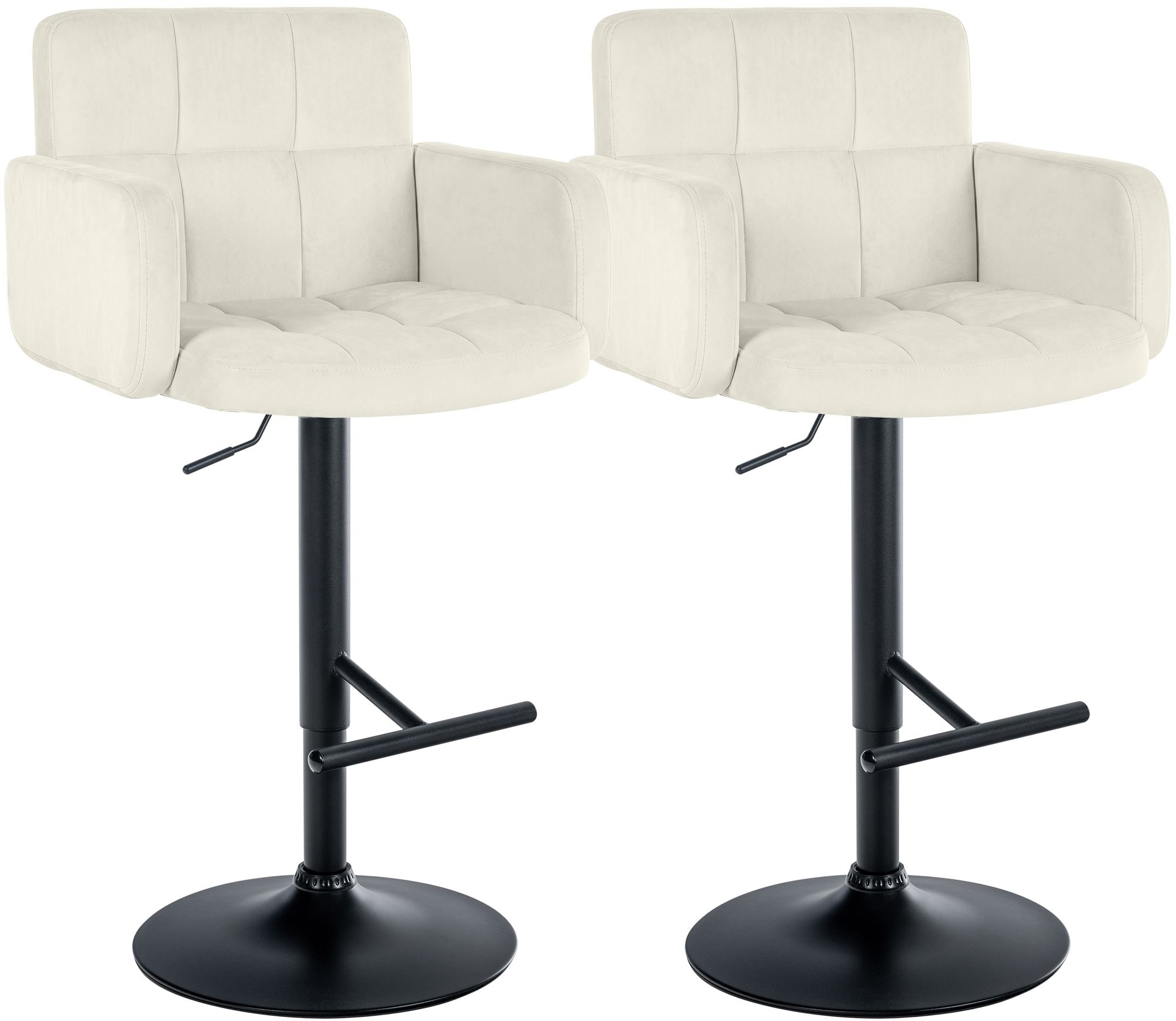 CLP 2er Set Barhocker Los Angeles Samt schwarz - Farbe: creme, Gestellfarbe: schwarz 