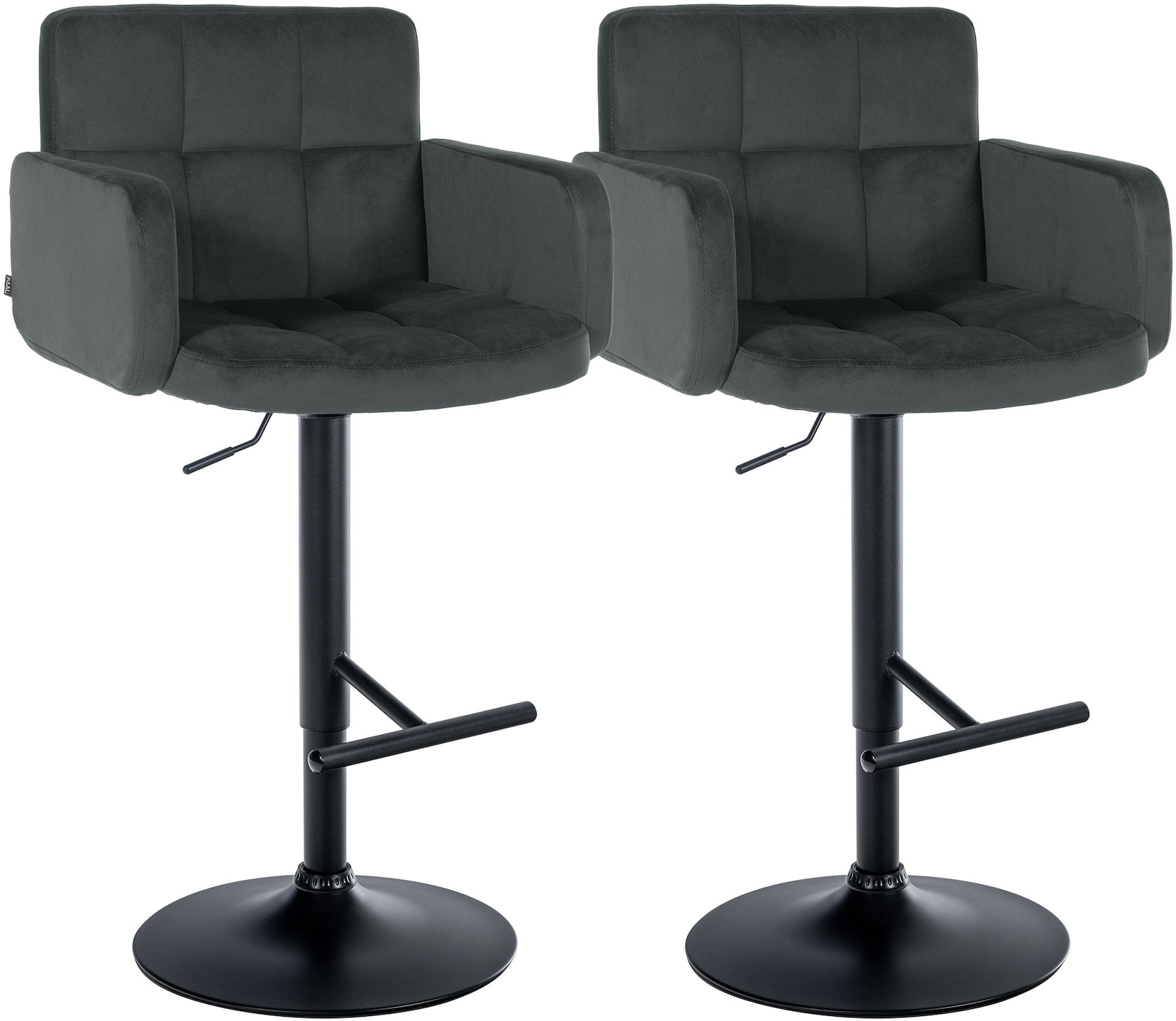 CLP Barhocker 2er Set mit Lehne Los Angeles, Barstuhl gepolstert Samt, Tresenstuhl mit Fußstütze höhenverstellbar und drehbar, bis 150 kg
