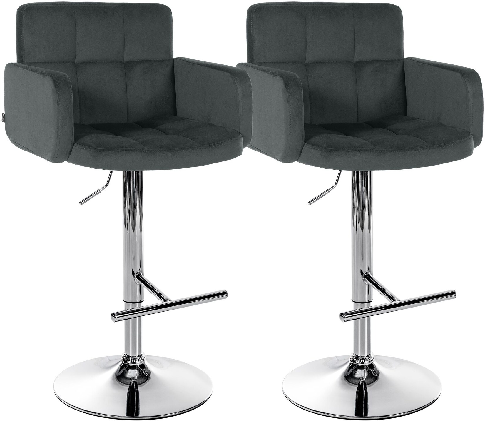 CLP Barhocker 2er Set mit Lehne Los Angeles, Barstuhl gepolstert Samt, Tresenstuhl mit Fußstütze höhenverstellbar und drehbar, bis 150 kg